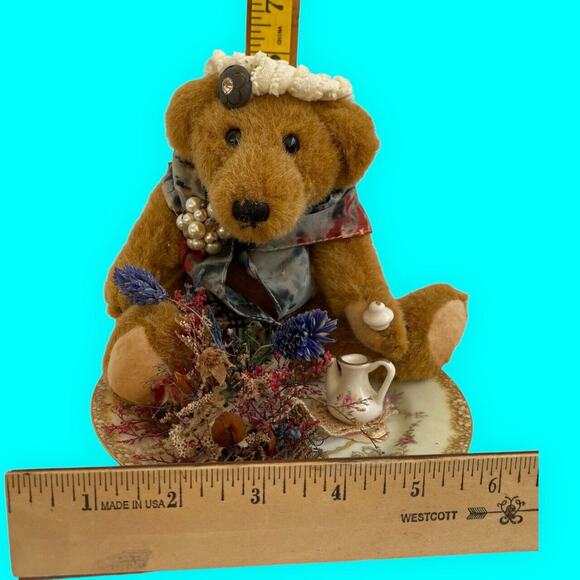 Vintage Teddy Bear Centerpiece Table Decoration Bear on Noritake Saucer - Picture 8 of 9